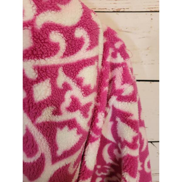 PINK K Sleep wear Robe Pink Damask Print Plush Chunky Women's Sz Small - Picture 9 of 11